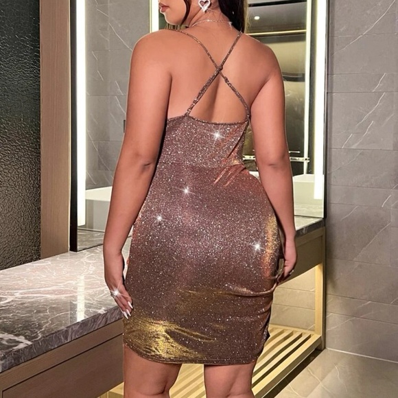 SHEIN Draped Collar Drawstring Side Split Thigh Glitter Cami Dress 1XL / 14 - Picture 3 of 5